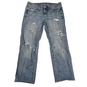 American Eagle Boy‎ Fit Distressed Jeans Ripped Denim Light Wash Size 2 Thrashed